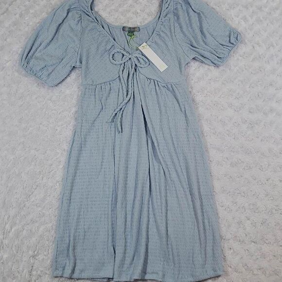 Goodluck Gem Womens Dress Mini Smocked V Neck Blue NWT Size Small - Picture 1 of 9